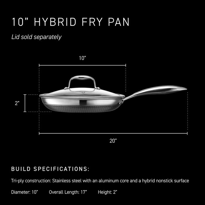 Сковорода HexClad 25 см з нержавіючої сталі, гібридна, з антипригарним покриттям, без PFOA, для плити та духовки, з холодною ручкою
