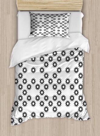 Абстрактний набір підковдр для односпальних ліжок, принт із зірковими мотивами, захист від кліщів для алергіків, підходить із наволочкою, 130 x 200 см - 70 x 50 см, білий і темно-сірий