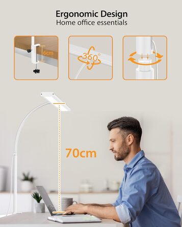 iFalarila Настільна лампа 10W з LED, регулювання яскравості, USB-порт, 3 колірні температури, 10 рівнів яскравості, гнучкий 70см шланх | Без пульта ДК
