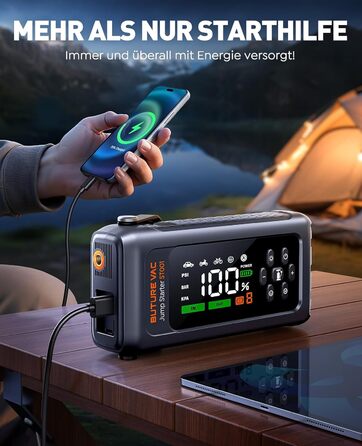 Портативний пусковий пристрій 5000A з компресором 150PSI, 12V, для автомобілів, з ліхтариком, рукавичками