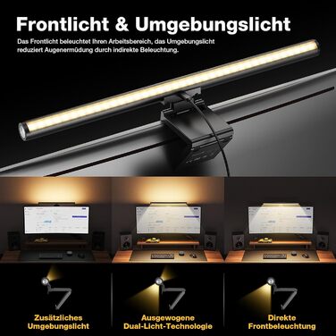 Світлодіодна лампа-панель Douxlife для монітора з підсвічуванням, USB офісна лампа з сенсорним керуванням та пультом, 42 см, регульована яскравість/колірна температура, Screenbar для ПК, чорний