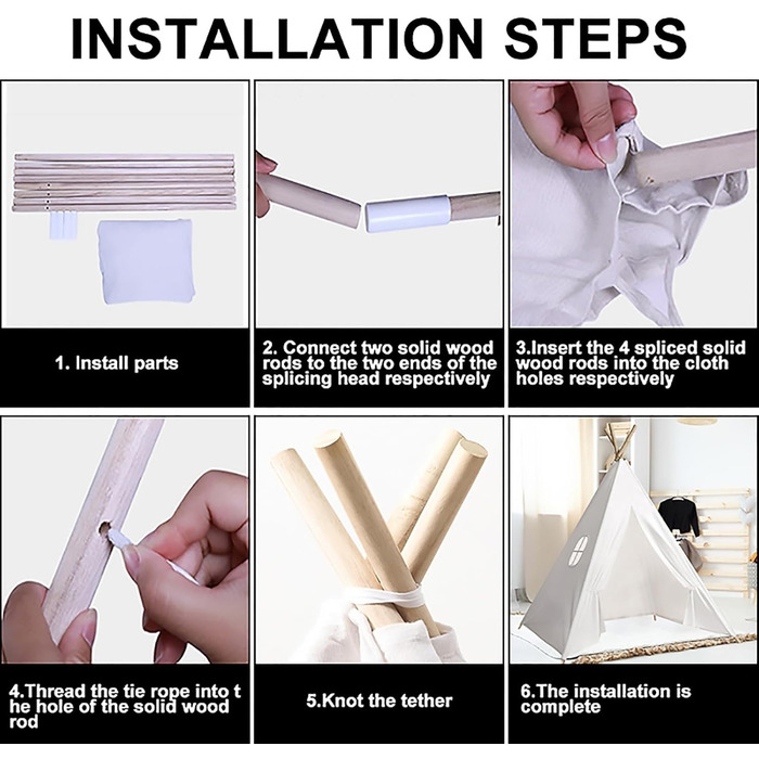 Дитячий намет-типі Kindertipi Dacron 120x120x160 см з вікном, миється, для дитячої кімнати, 4-х стовпчиків, білий