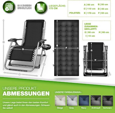 Розслаблююче крісло-шезлонг Tillvex® для саду та відпочинку | Складане, до 200 кг, з товстим поліестером | Зручне, для балкона, тераси та вулиці