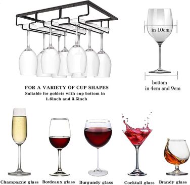 Тримач для келихів FIAMER – 2 шт. (3 ряди, чорний) – для кухні, бару, ресторану