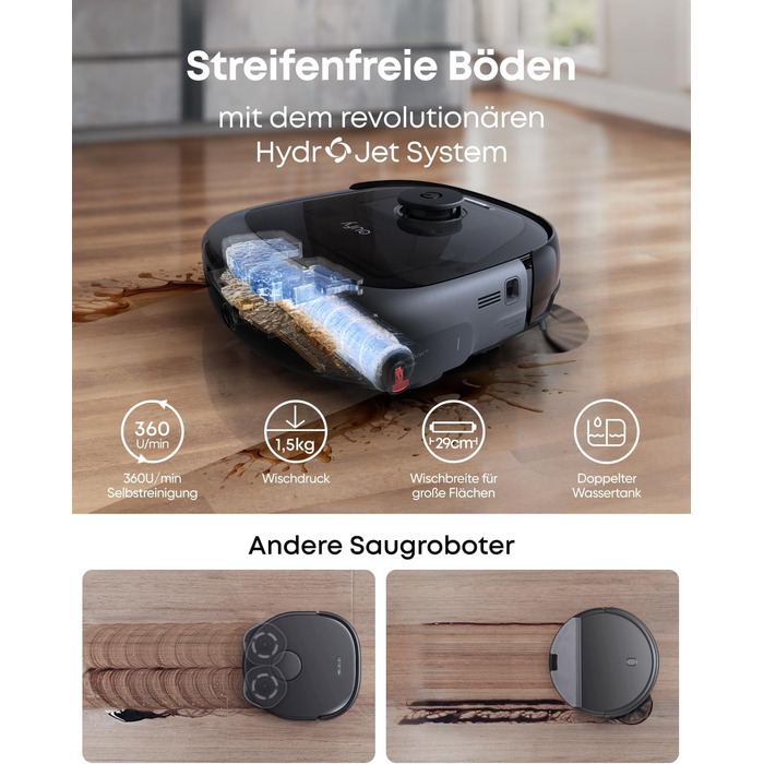 Робот-пилосос Eufy Omni E25 HydroJet з функцією миття, 20000Pa, Turbo-сила всмоктування, щітки DuroSpiral, CornerRover для кутів, станція All-in-One, для тварин та дітей