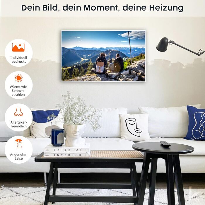 Інфрачервовий обігрівач Könighaus з ТÜV SÜD та 5 роками гарантії (Виготовлено в Німеччині). Можливість завантаження власного зображення. 300W, білий каркас, з термостатом