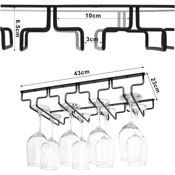 Тримач для келихів для вина Uten підвісний, металевий, 4 ряди, 8-12 келихів, антиокислення, бар/кухня/кафе, темний чорний