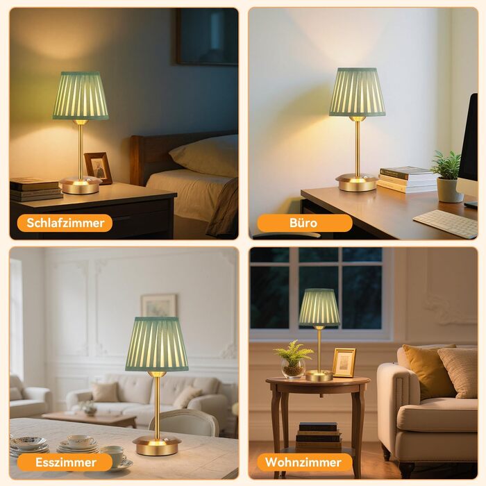 Настільна лампа OUSFOT бездротова, 3 режими яскравості, золота, вінтажний дизайн з абажуром для вітальні, кабінету, спальні, їдальні