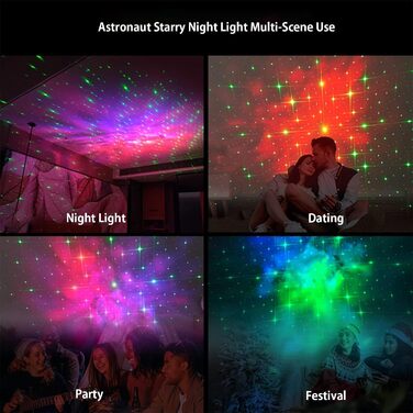 Нічник-проектор «Астронавт» зі звездним небом та галактикою, Bluetooth-динамік, білий шум, дистанційне керування та таймер, змінює кольори, 360° обертання, подарунок для дітей та дорослих