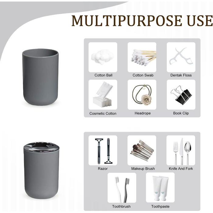 Набір аксесуарів для ванної кімнати CERBIOR, 6 шт. (Морська блакить/Королівська блакить/Сірий): мильниця, тримач для зубних щіток, стакан для зубних щіток, мильниця