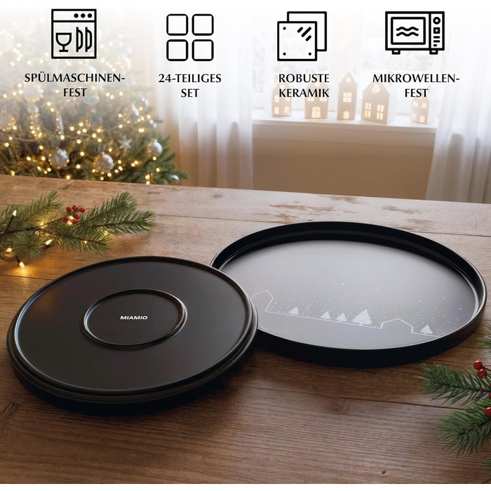 Набір чашок Miamio на Новий рік, 4 шт, 500 мл, чорні / Кавові чашки для святкування, мінімалістичний зимовий дизайн, подарунок на Новий рік, придатні для миття в посудомийній машині та використання в мікрохвильовій печі – Зимова колекція