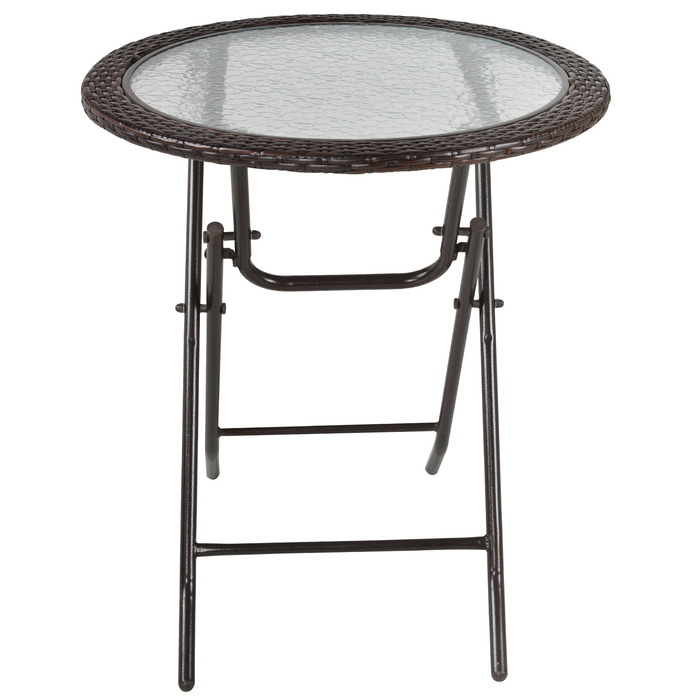 Розкладний стіл Outsunny Camping Table круглий Ø68 см з ротанговим декором і міцною сталевою рамою, ідеально підходить для саду та пікніка
