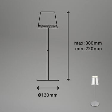 LED настільна лампа BRILONER бездротова з сенсорним керуванням, димер, регулювання висоти, для дому та кемпінгу, хром матовий, 38x12 см