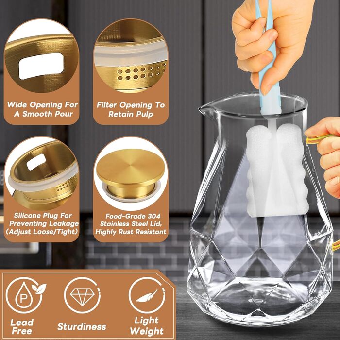 Скляна карафа Yirilan 2.2 л з кришкою, 74 унції, для води, скляна банка, глечик для води, скляний глечик