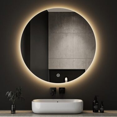 Дзеркало для ванної кімнати Boromal круглої форми 60 см з годинником та підсвічуванням, 3 кольори світла, регулювання яскравості 3000-6500K, 1810LM, LED, сенсорне керування, стилізація Jd