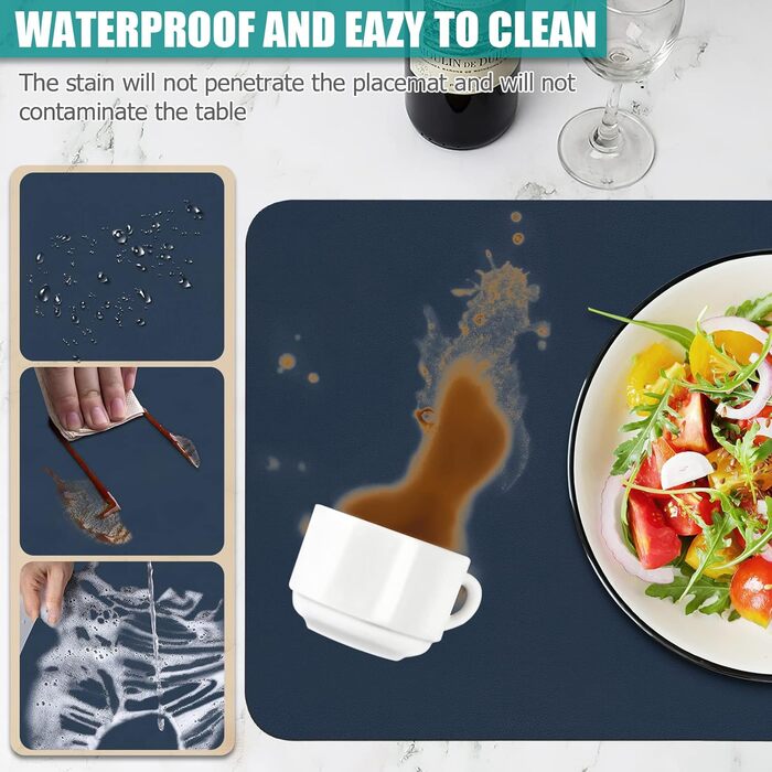 Набори серветок на стіл Bacgnyer, 6 шт., чорні, миючі, підставки під тарілки, для дітей, осінні, з екошкіри, підставки під тарілки