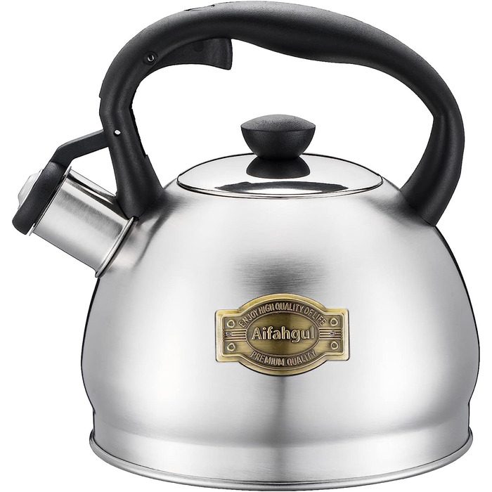Чайник для води 2,2 л-індукційний і газовий чайник-силіконова ручка для захисту від опіків-Автоматичний відкривається чайник з канавкою і свистячим звуком (сріблястий)