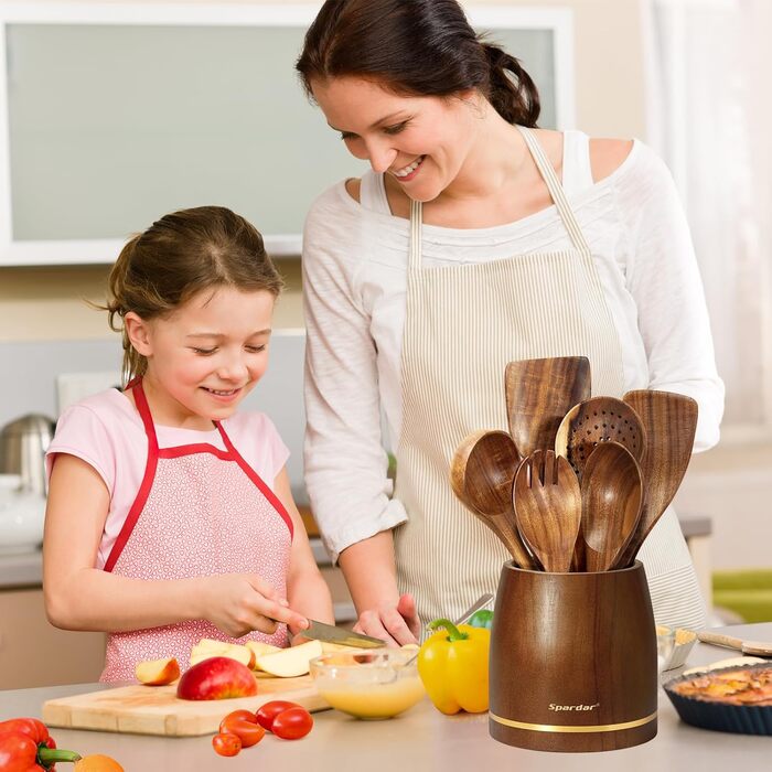 Набір кухонного приладдя Spardar з дерева, 12 шт: ложки, шумовки, підставка, рукавиці. Ідеально для декору та як подарунок