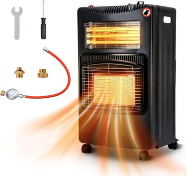 Газовий обігрівач Jiubiaz 4200W з інфрачервоним керамічним нагрівачем, 1260W електричний нагрів, включає редуктор, шланг та адаптер для балонів (Бутан/Пропан)