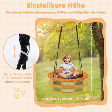 Дитяча гойдалка-гніздо COSTWAY, Ø 100 см, жовта - для дому та вулиці