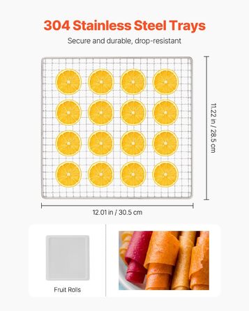 Електрична сушарка для продуктів VEVOR з 10 чашами з нержавіючої сталі, 1000 Вт, сушарка для м'яса, фруктів, овочів, трав, собачих ласощів