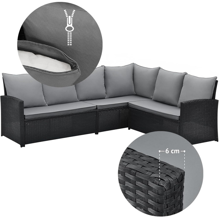 Садовий кутовий диван SVITA Monroe з ротангу (поліротанг) чорного кольору - комплект меблів для відпочинку