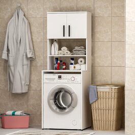 Шафка для пральної машини Homidea MIA - висока шафка для ванної кімнати - навісна шафка для пральної машини та сушарки для кухні та ванної кімнати 182.1 x 65 x 60 см (Антрацит/Дуб) (Білий)