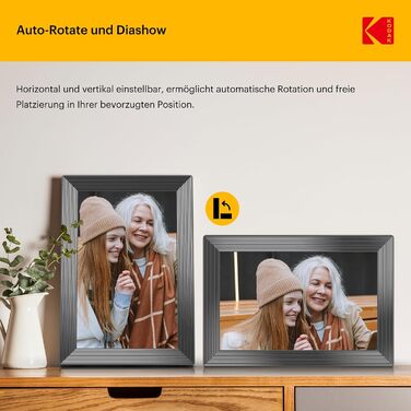 Цифровий фоторамка Kodak WiFi, 10.1 дюйма, HD IPS сенсорний екран, 32GB, автоматичне обертання, WiFi, для стін, чорний