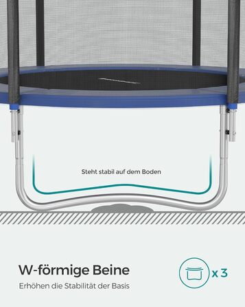 Батут SONGMICS вуличний Ø183/244/305/366/427 см, дитячий садовий батут з захисним покриттям, сіткою, драбиною та м'якими стійками (183 см, Синій)