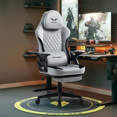 Ігровий крісло BRTHORY Ergonomic Racing з регульованою підголівником, підлокітниками та підніжкою, з тканиною, пружинним сидінням, функцією гойдання, 135°, сірий