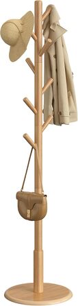 Стійка для одягу VASAGLE, дерев'яна, для вішалок та аксесуарів, 8 гачків, для прихожей, RCR010B01 (натуральний беж)