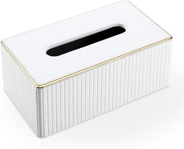 Скляниця для серветок KingFOM з золотим обідком, шкіра PU, для вітальні, ванної кімнати та офісу (біла, прямокутна)