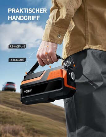 Powerbank AstroAI MF16 6000A з компресором 150PSI: старт для авто, мото, SUV (12V, 10L бензин/8L дизель), LED-дисплей, помаранчевий