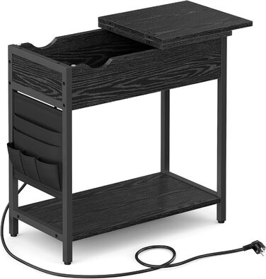 Журнальний столик VASAGLE, тумбочка з розеткою, вузька, з USB-портами, сумка, для вітальні, спальні, вінтажнакоричнево-чорна LET3B0 (1, чорний текстура дерева)