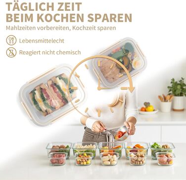 Набір контейнерів для зберігання їжі з кришками, 20 шт. (10 контейнерів, 10 кришок), миюча посуду, придатні для мікрохвильової печі та морозильної камери, герметичні, сучасні, для продуктів харчування, набір контейнерів для їжі (FE1537-cremig)