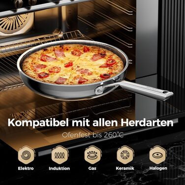 Набір сковорідок DiamondTitan з нержавіючої сталі, 3 шт. (20+24+28 см), антипригарне покриття з кераміки, для всіх типів плит, лазерне різьблення у вигляді стільникової структури, не нагрівається ручка, придатні для миття в посудомийній машині