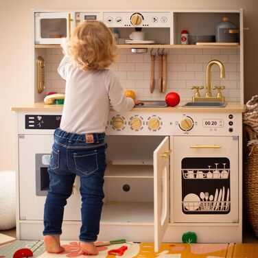 Дерев'яна дитяча кухня Mamabrum з LED-підсвічуванням - ігровий набір кухонь з регульованою висотою, з приготуванням кубиків льоду, мікрохвильовою піччю, плитою та посудомийною машиною. Іграшка для дітей від 3 років