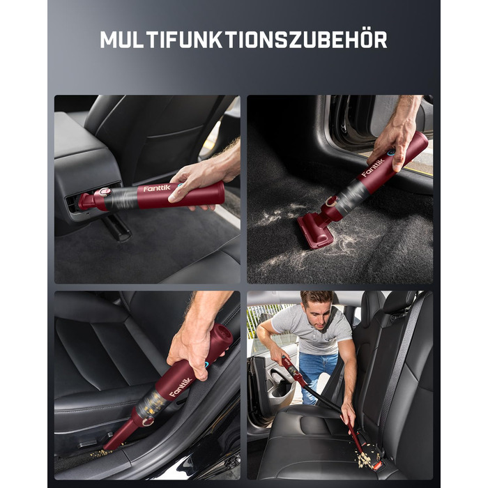 Акумуляторний автомобільний пилосос Fanttik Slim V8 APEX, портативний ручний міні-пилосос RobustClean™ 4-в-1, потужність всмоктування 19000 Па/45 AW, 2 режими роботи, для авто, офісу та клавіатур (Червоний)