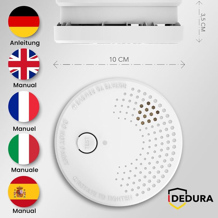 Датчик диму Rauchmelder з 10-річною гарантією, сертифікований BSI за стандартом DIN EN14604, з батарейкою 9V (набір 3 шт.)