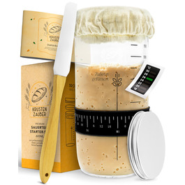 Набір для закваски KrustenZauber: скляний посуд 1000 мл з лопаткою та термометром для випікання хліба