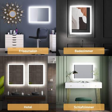 LED дзеркало для ванної кімнати SONNI 60x50 см з підсвічуванням, IP44, вертикальна/горизонтальна установка