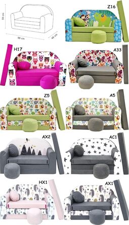 Дитяче розкладне ліжко-диван 3в1 All4All Kindersofa - ліжко, диван, ігровий центр для дітей. Зручна дитяча м'яка дитяча кушетка з функцією сну, різні кольори та малюнки (сірий, рожевий, зелений, тваринні мотиви).