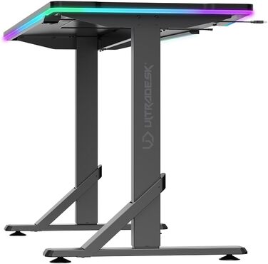ULTRADESK - Стол для геймінгу Iron - Механічний регульований стіл з RGB підсвічуванням, чорний