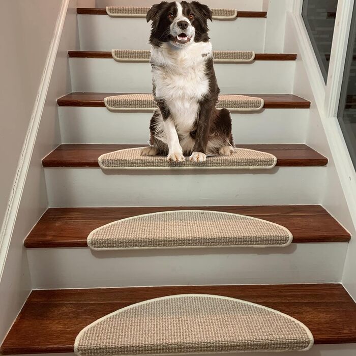 Килимок для сходин Qingbei Rina 22x65 см, набір з 15 шт, бежевий, антиковзкий, самоклеючий для дерев'яних сходин