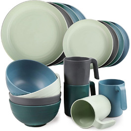 Пластикові набори посуду Greentainer (24 шт. / Легкий і небиткий повний набір,набір тарілок, миски,чашки, сервіз для 6 осіб, ідеально підходить для дітей і дорослих багаторазового використання (круглий набір - 16 шт.)
