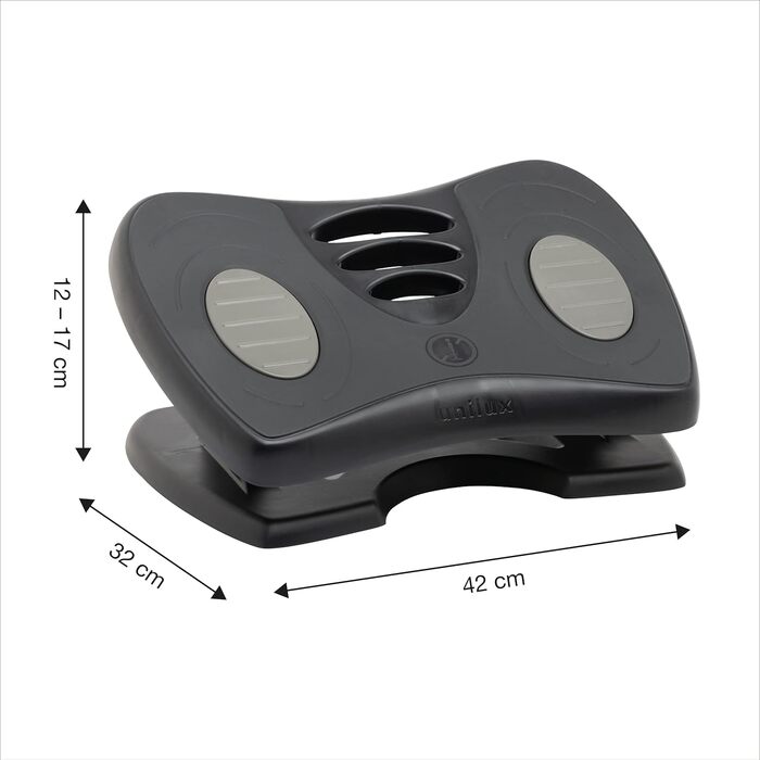 Підніжка для ніг Unilux Nymphea, регульована, антиковзка, динамічна, для офісу та дому, чорна, 43 x 33,7 x 12,2 см