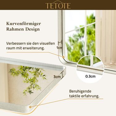 Дзеркало для ванної кімнати TETOTE 40x50 см, прямокутне, з металевим каркасом, з закругленими кутами, скло загартоване