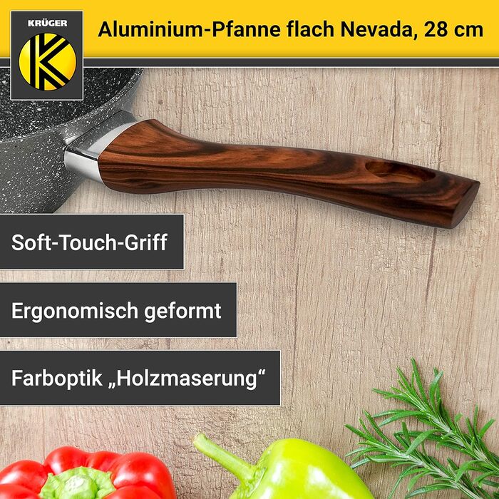 Набір алюмінієвих сковорідок KRGER Невада, 2 предмети - Сковороди з високоякісним антипригарним покриттям - Ергономічна ручка сковороди - Можна мити в посудомийній машині та для індукції (28 см - плоска)