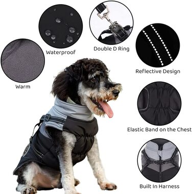 Пальто для собак avlot, зимове пальто для цуценят, зимове пальто для собак, пальто для собак, маленька куртка для цуценят, захисний одяг, світловідбиваючі водонепроникні пальто для собак (чорний сірий), чорний сірий (XL, Чорний сірий), чорний сірий (XL, Ч