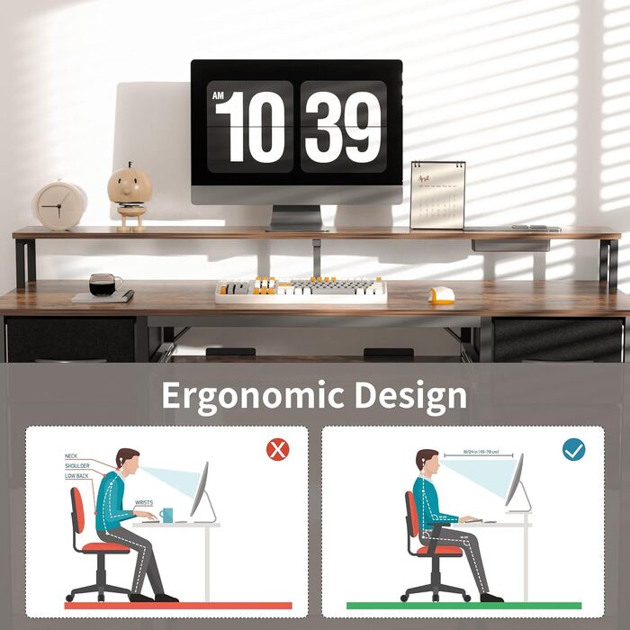 Ігровий стіл BEXEVUE з розетками та LED-підсвіткою 120x50 см - сучасний комп'ютерний стіл з підставкою для клавіатури, 4 висувні ящики, велика полиця для навчання, ігор та роботи. Колір: коричневий